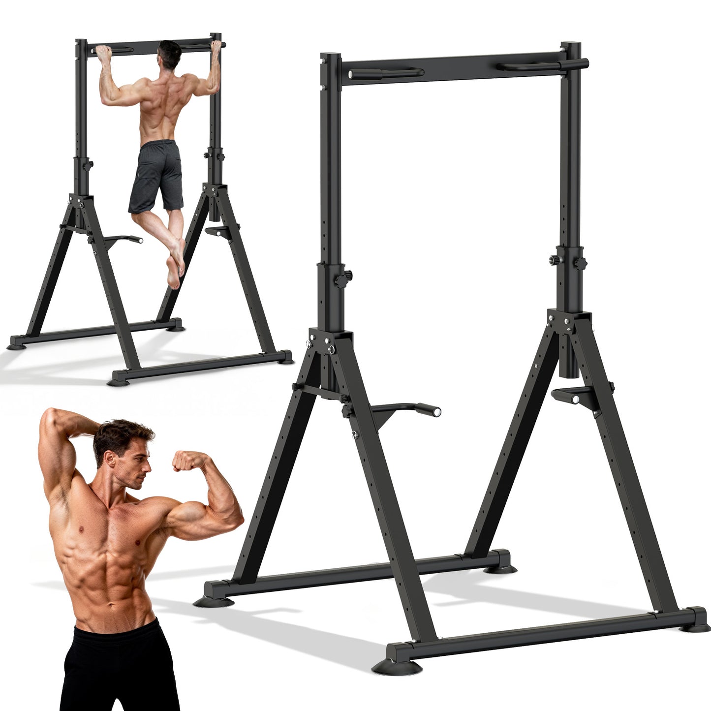 Foldable Power Tower Dip Station & Pull Up Bar – Adjustable Home Gym Workout Station