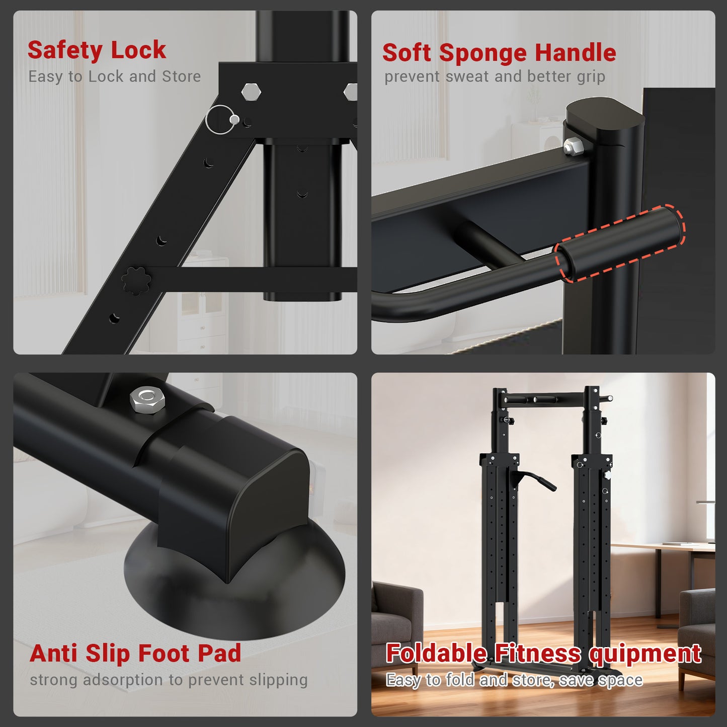 Foldable Power Tower Dip Station & Pull Up Bar – Adjustable Home Gym Workout Station