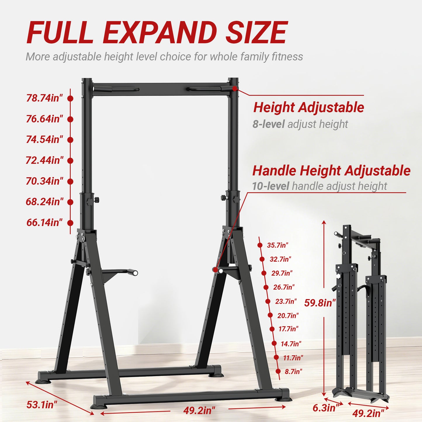 Foldable Power Tower Dip Station & Pull Up Bar – Adjustable Home Gym Workout Station
