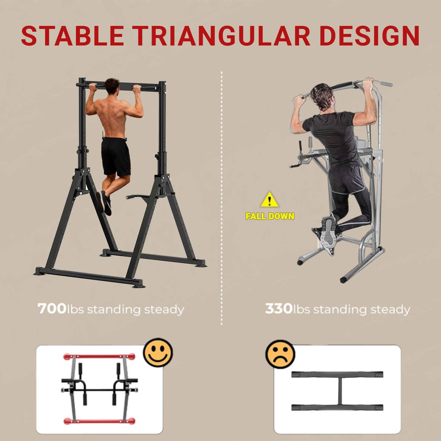 Foldable Power Tower Dip Station & Pull Up Bar – Adjustable Home Gym Workout Station