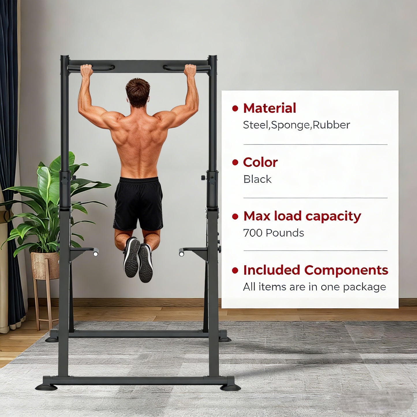 Foldable Power Tower Dip Station & Pull Up Bar – Adjustable Home Gym Workout Station
